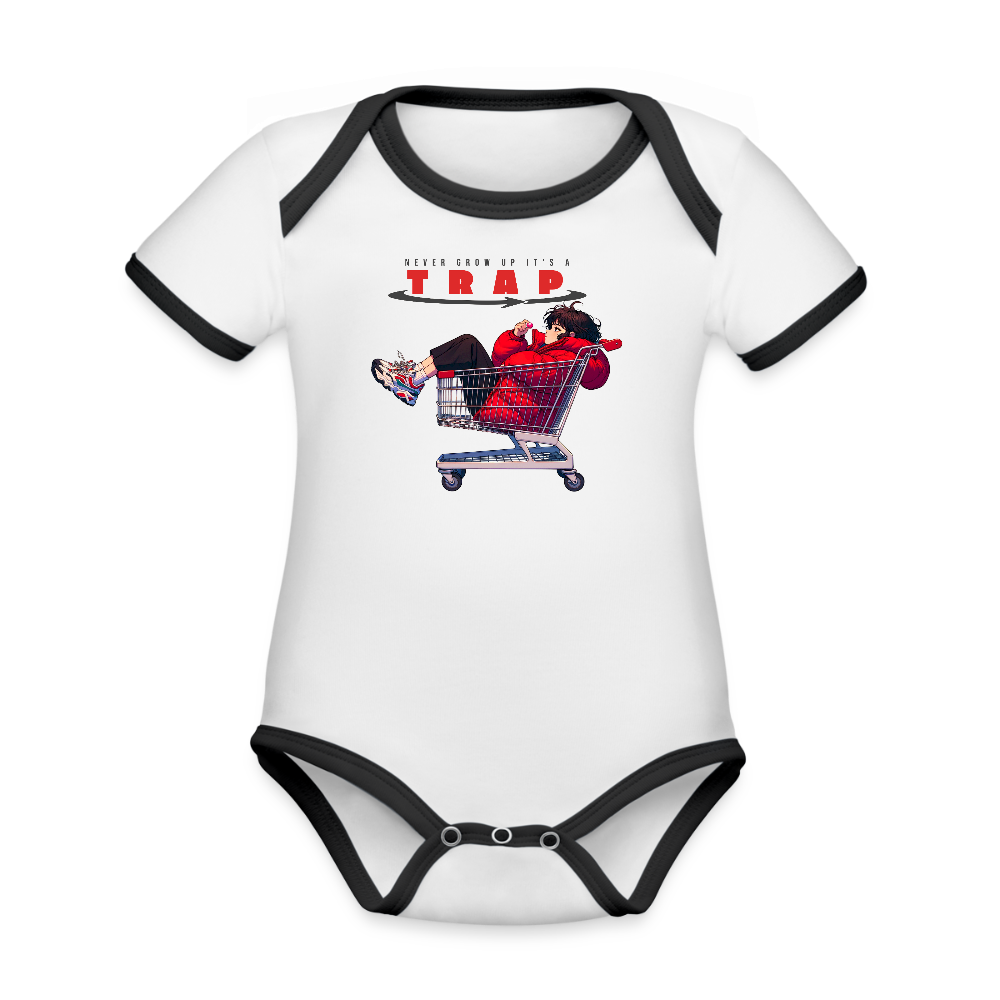 Organic Contrast Short Sleeve Baby Bodysuit - white/black