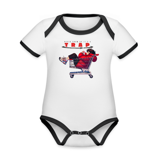 Organic Contrast Short Sleeve Baby Bodysuit - white/black