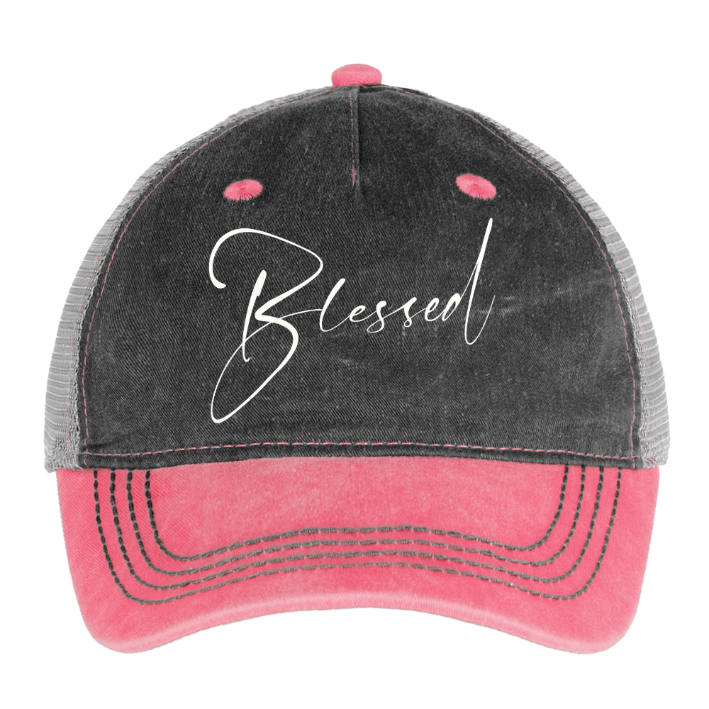 Pigment Dyed Trucker Hat - washed pink / silver 