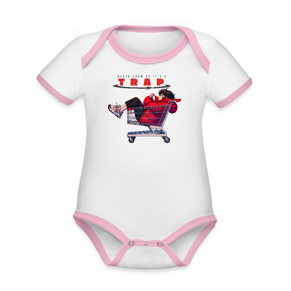 Organic Contrast Short Sleeve Baby Bodysuit - white/pink