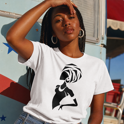Black women's T-shirt by Spreadconnect featuring "Black Girl Magic" design, in black fabric with short sleeves and round neckline.